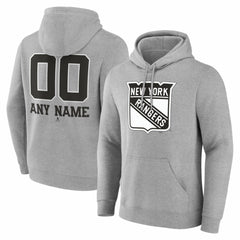 New York Rangers Big & Tall Personalized Name & Number Monochrome Pullover Hoodie Gray