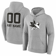 San Jose Sharks Big & Tall Personalized Name & Number Monochrome Pullover Hoodie Gray