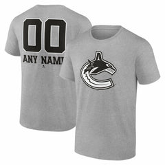 Vancouver Canucks Big & Tall Personalized Name & Number Monochrome T-Shirt Gray