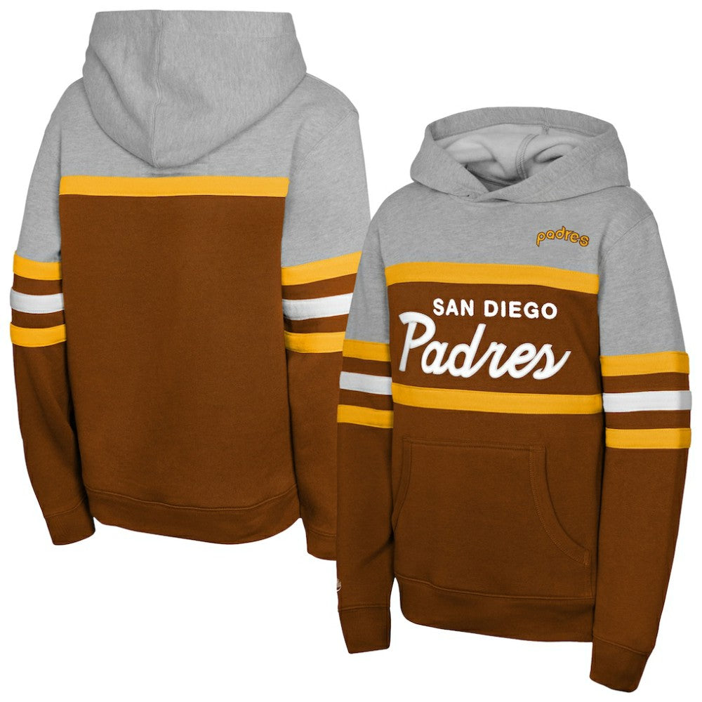 San Diego Padres Youth Cooperstown Head Coach Pullover Hoodie Brown/Grey | Mitchell & Ness