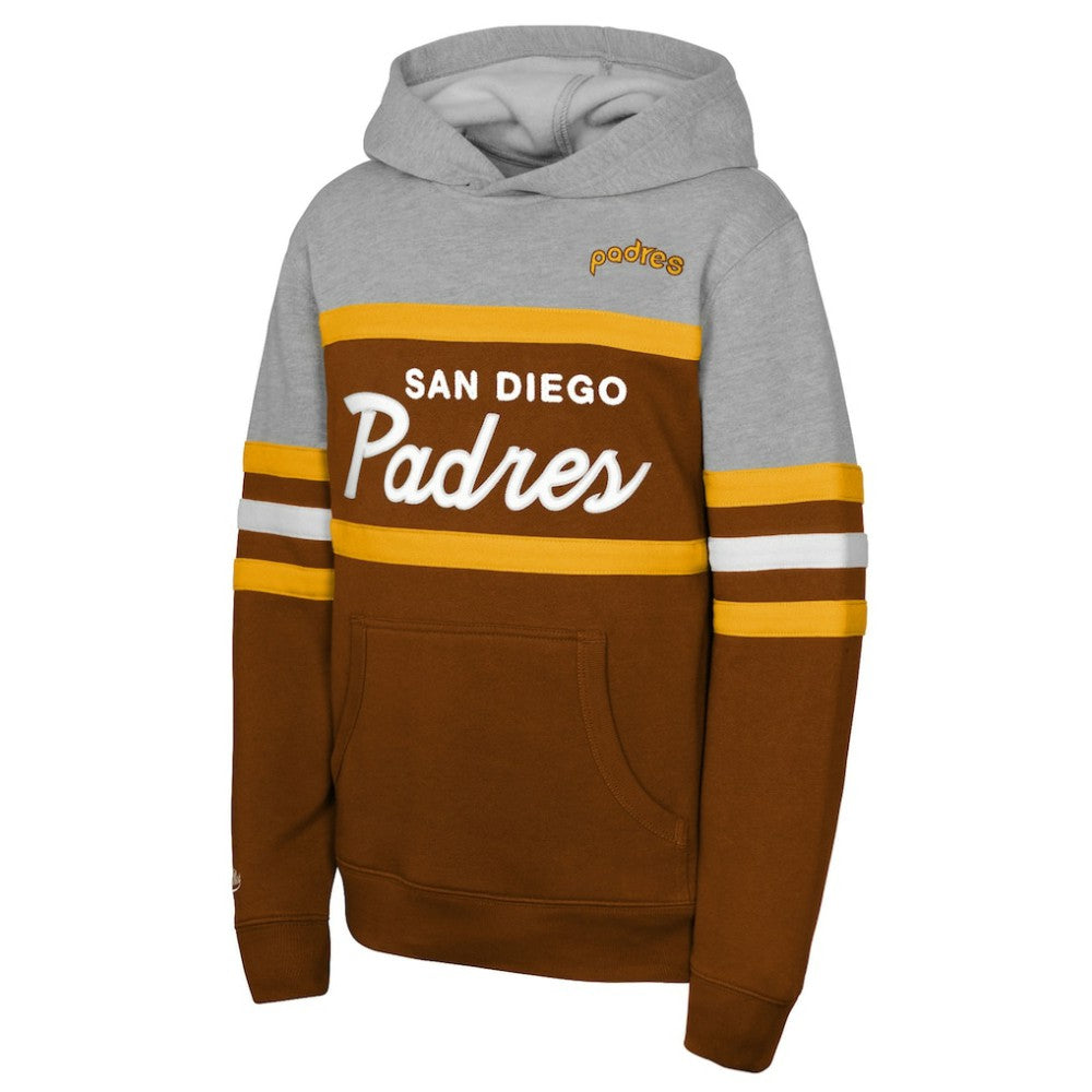 San Diego Padres Youth Cooperstown Head Coach Pullover Hoodie Brown/Grey | Mitchell & Ness