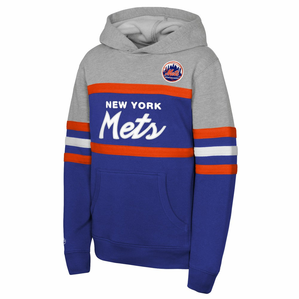 New York Mets Youth Cooperstown Head Coach Pullover Hoodie Royal/Grey | Mitchell & Ness