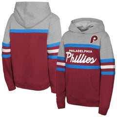 Philadelphia Phillies Youth Cooperstown Head Coach Pullover Hoodie Red/Grey | Mitchell & Ness