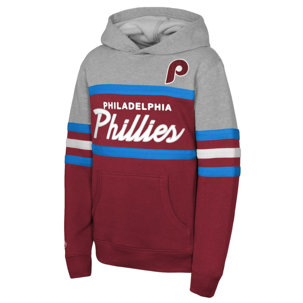 Philadelphia Phillies Youth Cooperstown Head Coach Pullover Hoodie Red/Grey | Mitchell & Ness