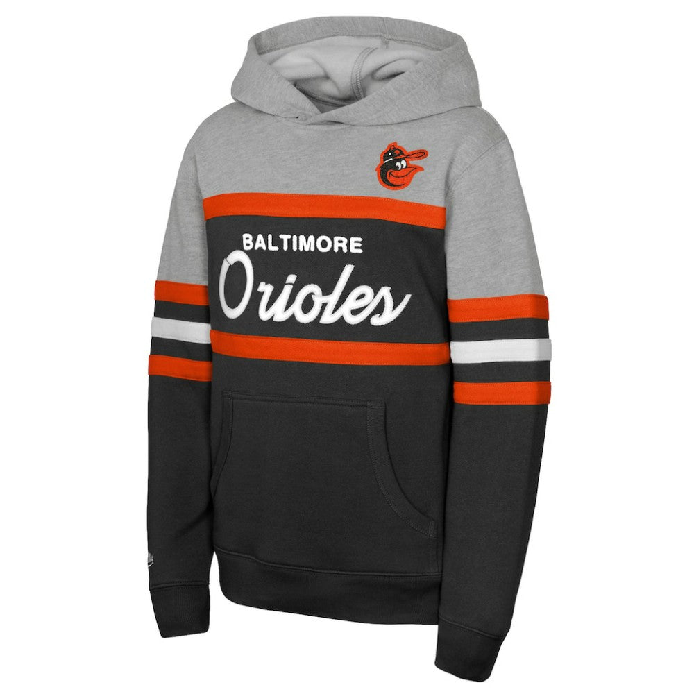 Baltimore Orioles Youth Cooperstown Head Coach Pullover Hoodie Black/Grey | Mitchell & Ness