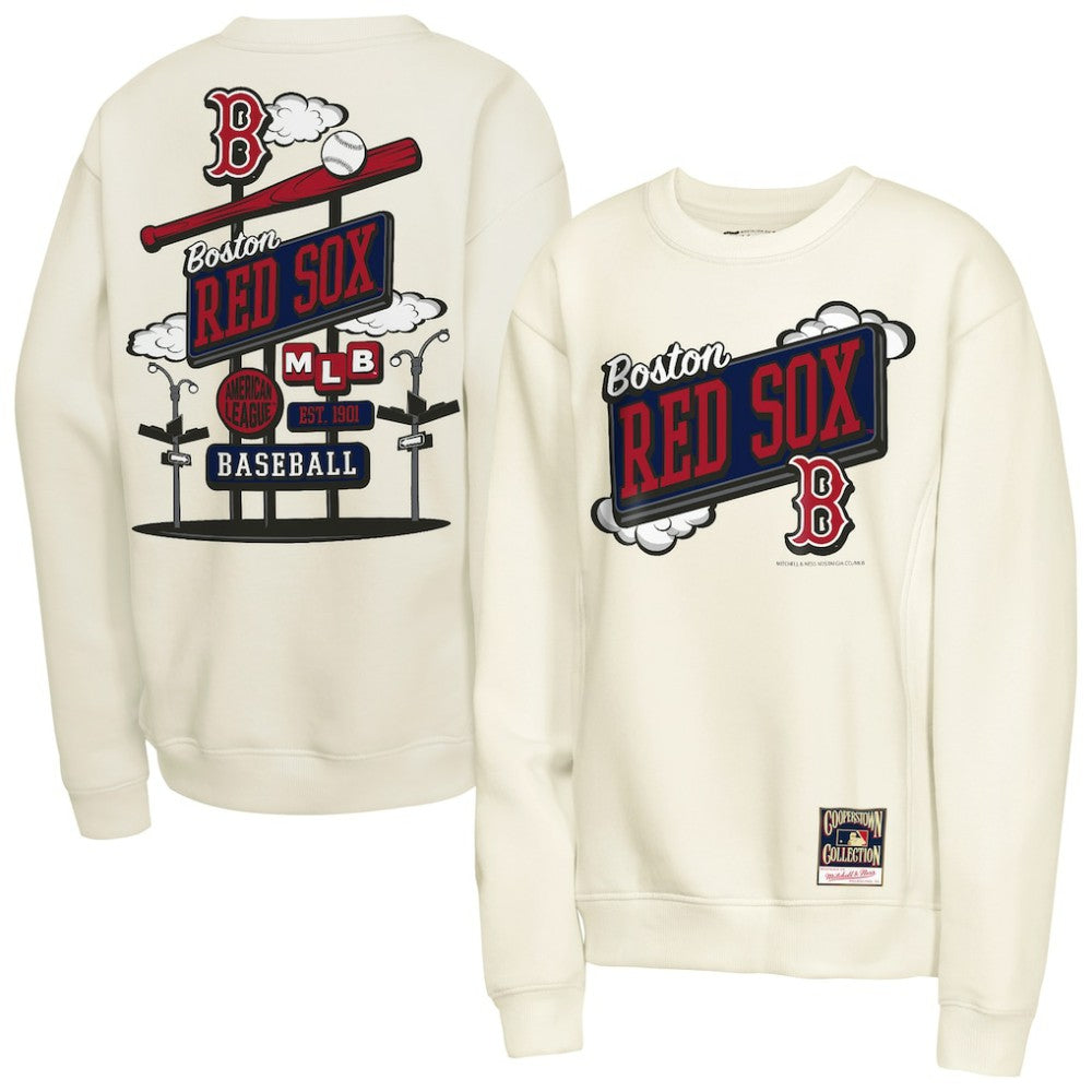 Boston Red Sox Youth Retro Billboard Sweatshirt Natural | Mitchell & Ness