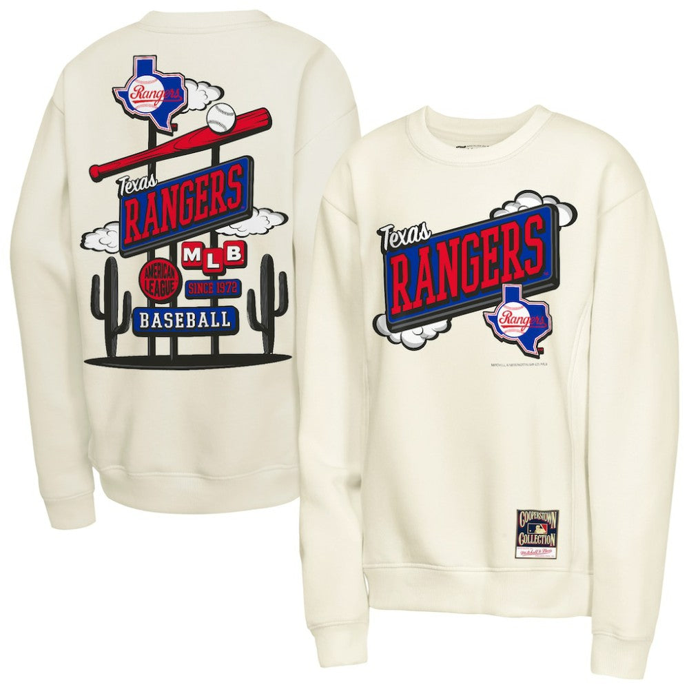 Texas Rangers Youth Retro Billboard Sweatshirt Natural | Mitchell & Ness