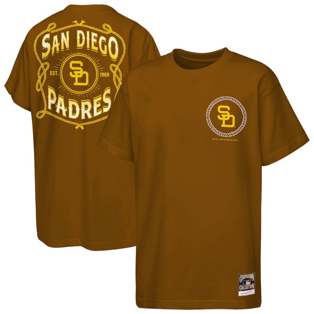 San Diego Padres Youth Cooperstown Rodeo Rope T-Shirt Brown | Mitchell & Ness