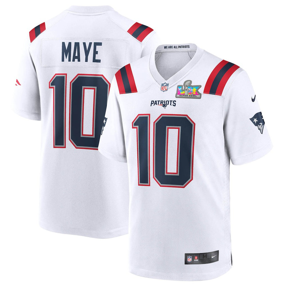 Drake Maye New England Patriots Super Bowl LX Patch Game Jersey - White