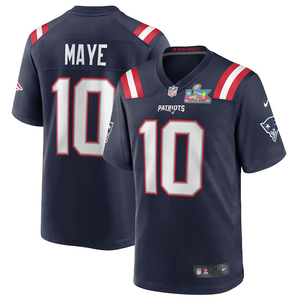 Drake Maye New England Patriots Super Bowl LX Patch Game Jersey - Navy