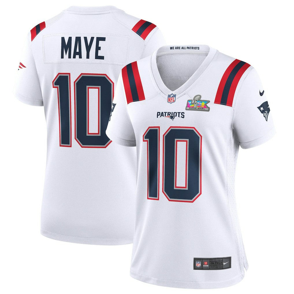 Drake Maye New England Patriots Women's Super Bowl LX Patch Game Jersey - White