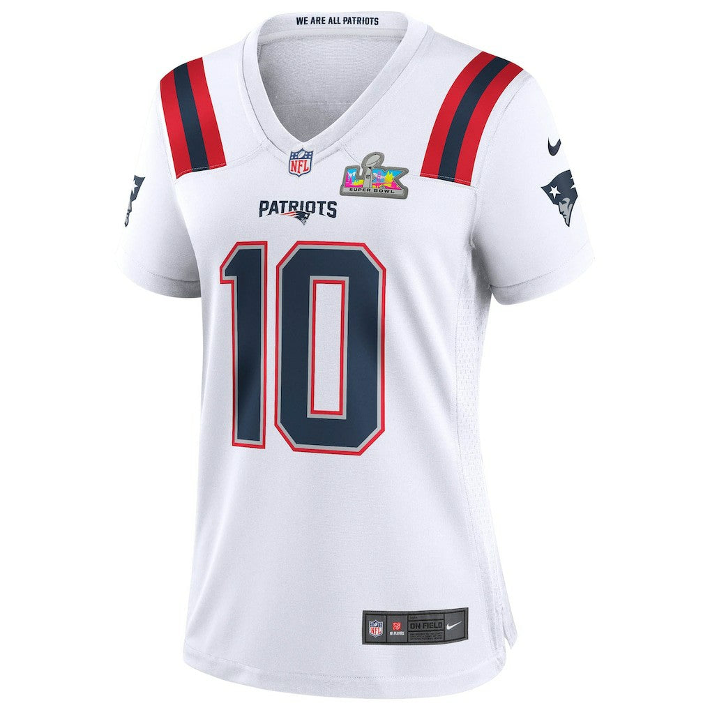 Drake Maye New England Patriots Women's Super Bowl LX Patch Game Jersey - White