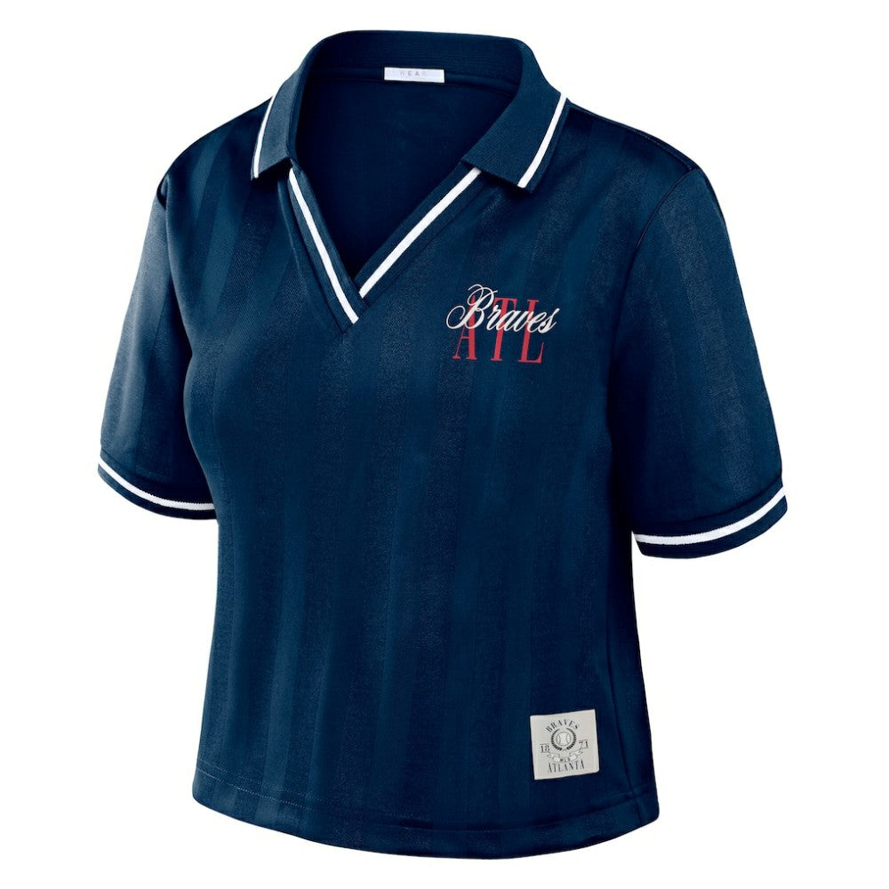 Atlanta Braves WEAR by Erin Andrews Women's Cropped Polo Navy