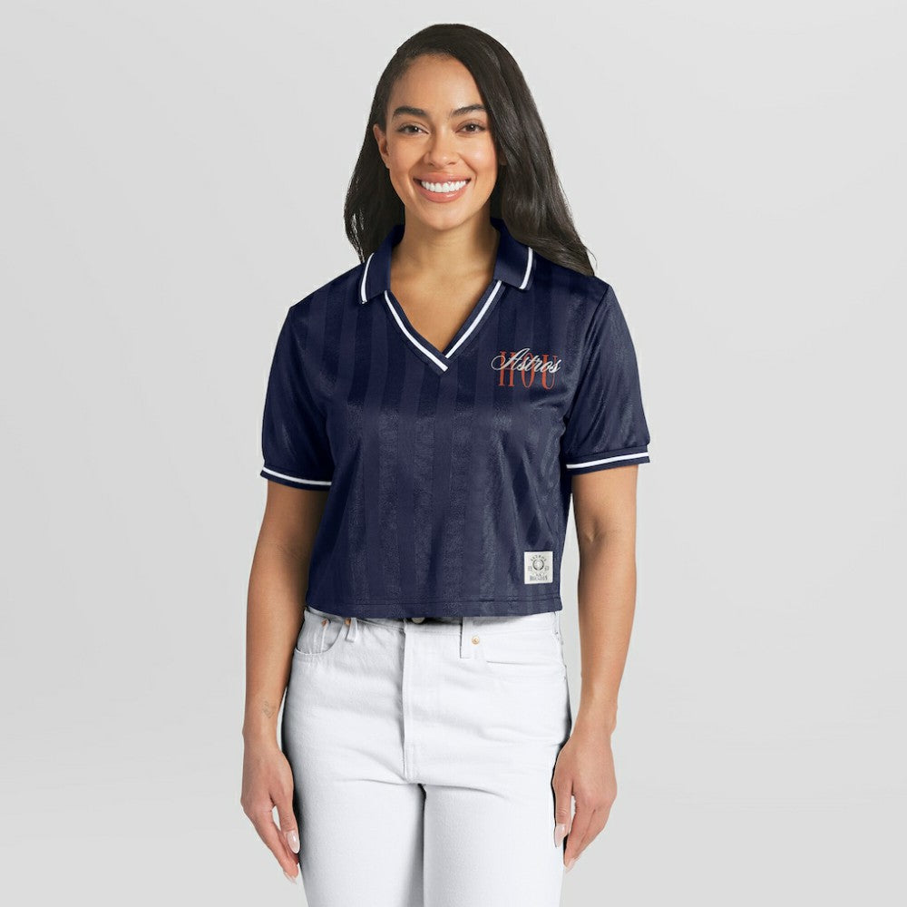 Houston Astros WEAR by Erin Andrews Women's Cropped Polo Navy