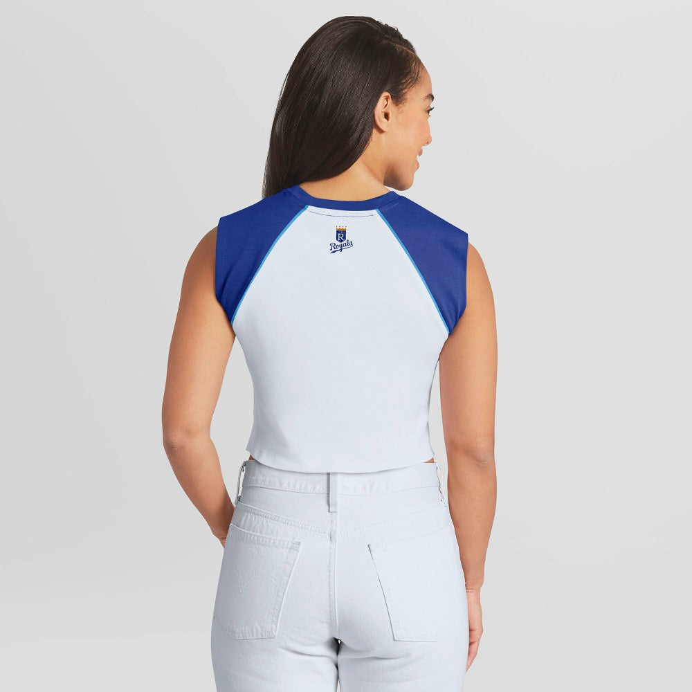 Kansas City Royals WEAR by Erin Andrews Women's Cooperstown Cropped Raglan Tank Top White