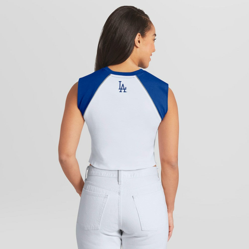 Los Angeles Dodgers WEAR by Erin Andrews Women's Cooperstown Cropped Raglan Tank Top White