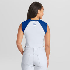 Los Angeles Dodgers WEAR by Erin Andrews Women's Cooperstown Cropped Raglan Tank Top White