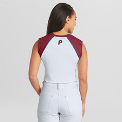 Philadelphia Phillies WEAR by Erin Andrews Women's Cooperstown Cropped Raglan Tank Top White