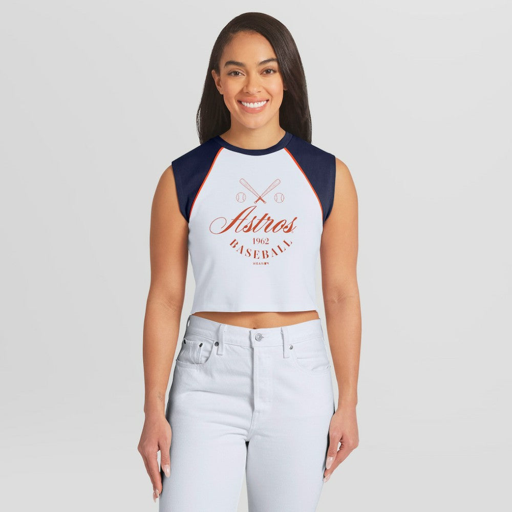 Houston Astros WEAR by Erin Andrews Women's Cooperstown Cropped Raglan Tank Top White