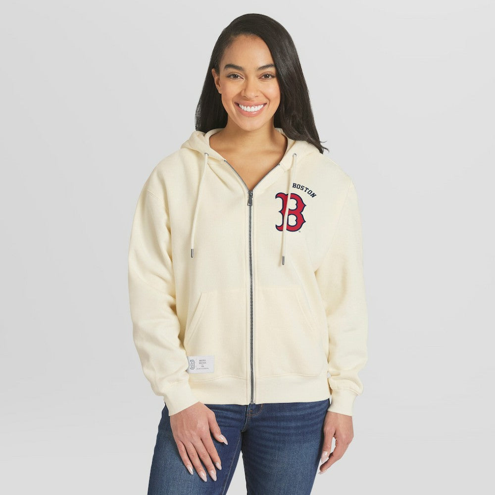 Boston Red Sox WEAR by Erin Andrews Women's Full-Zip Hoodie Cream
