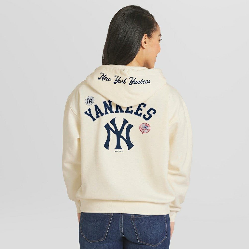 New York Yankees WEAR by Erin Andrews Women's Full-Zip Hoodie Cream