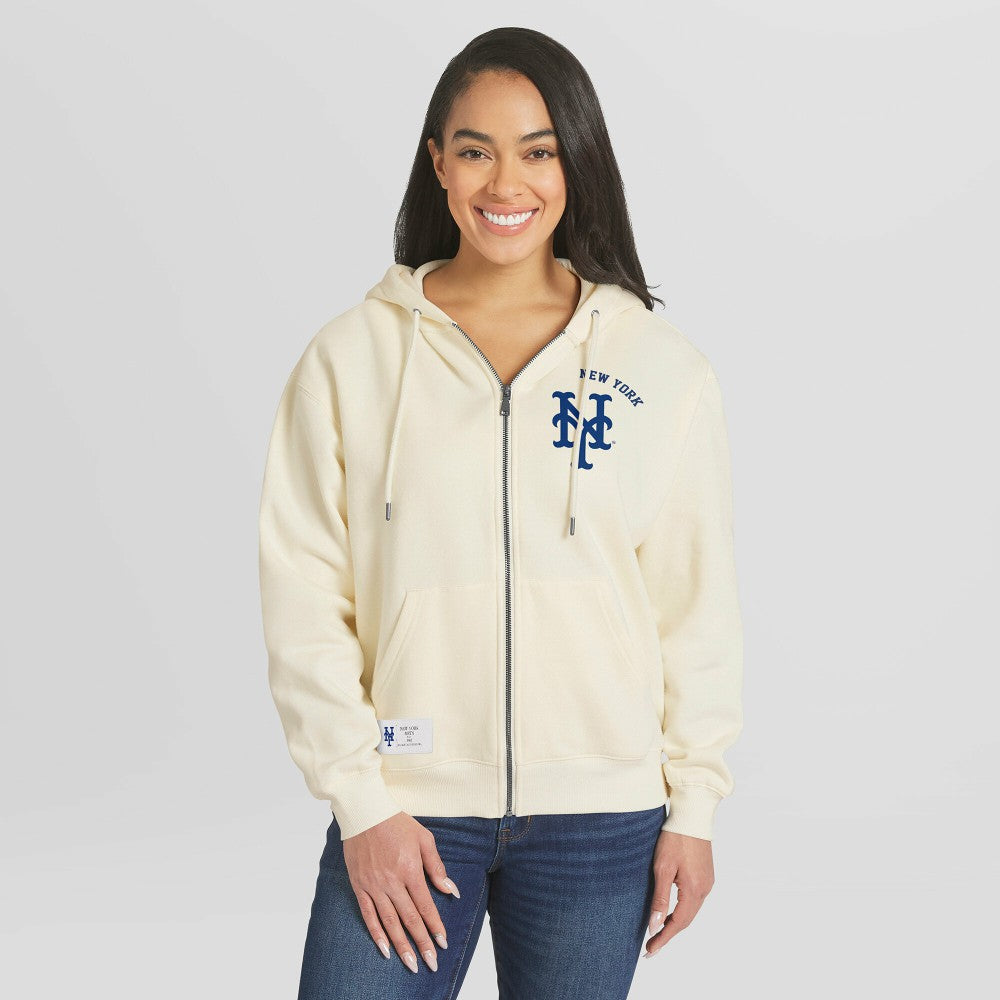 New York Mets WEAR by Erin Andrews Women's Full-Zip Hoodie Cream