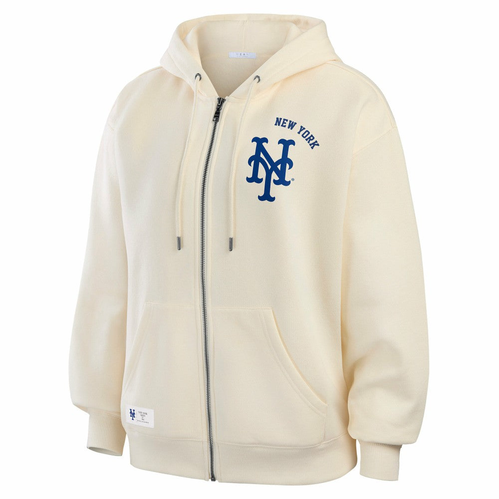 New York Mets WEAR by Erin Andrews Women's Full-Zip Hoodie Cream