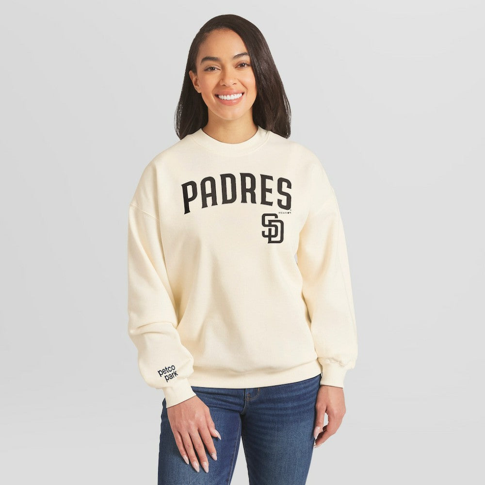 San Diego Padres WEAR by Erin Andrews Women's Heavyweight Crew Neck Sweatshirt Cream