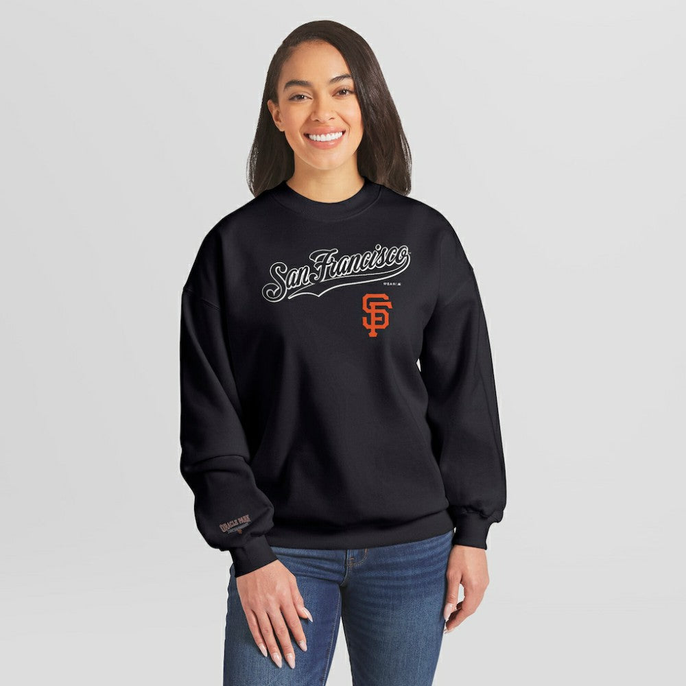 San Francisco Giants WEAR by Erin Andrews Women's Heavyweight Crew Neck Sweatshirt Black