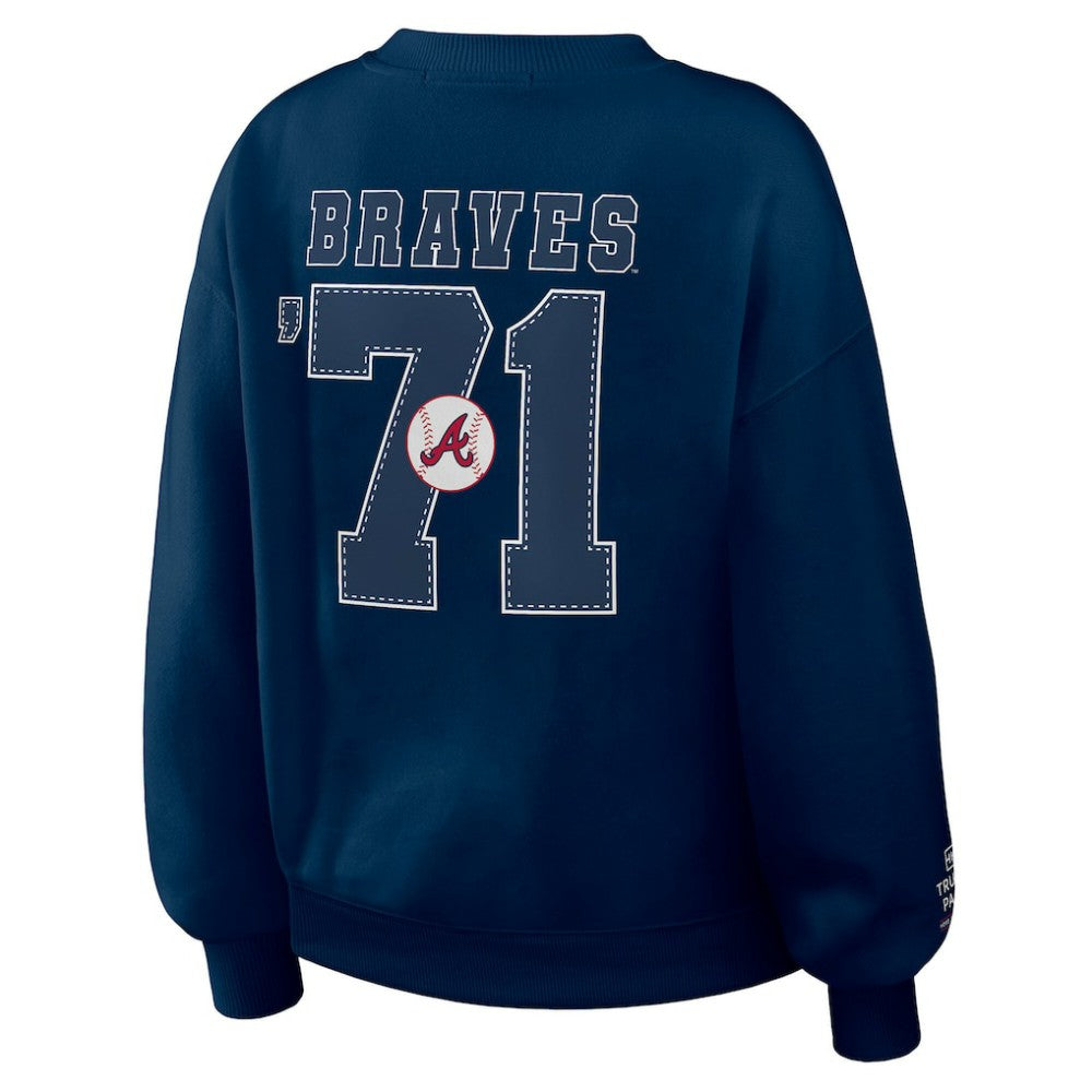 Atlanta Braves WEAR by Erin Andrews Women's Heavyweight Crew Neck Sweatshirt Navy