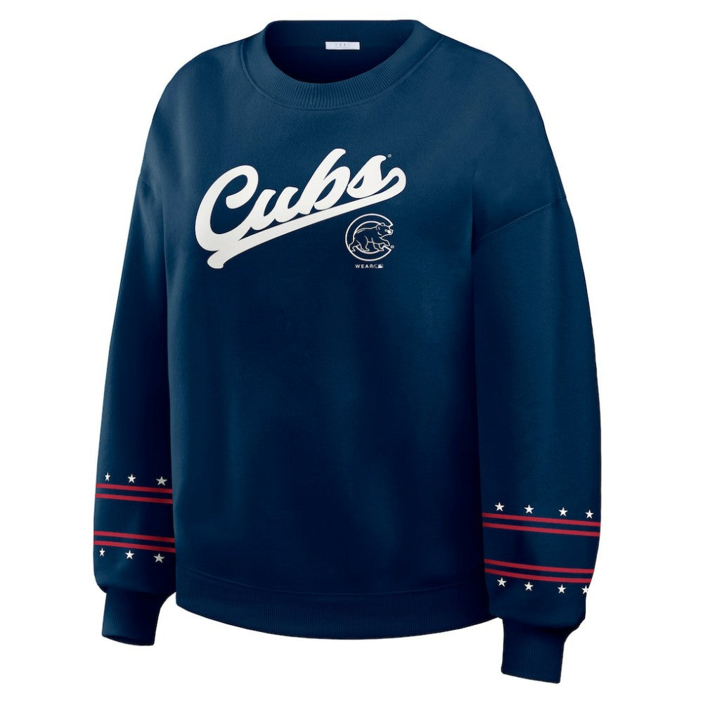 Chicago Cubs WEAR by Erin Andrews Women's Americana Heavyweight Fleece Sweatshirt Navy