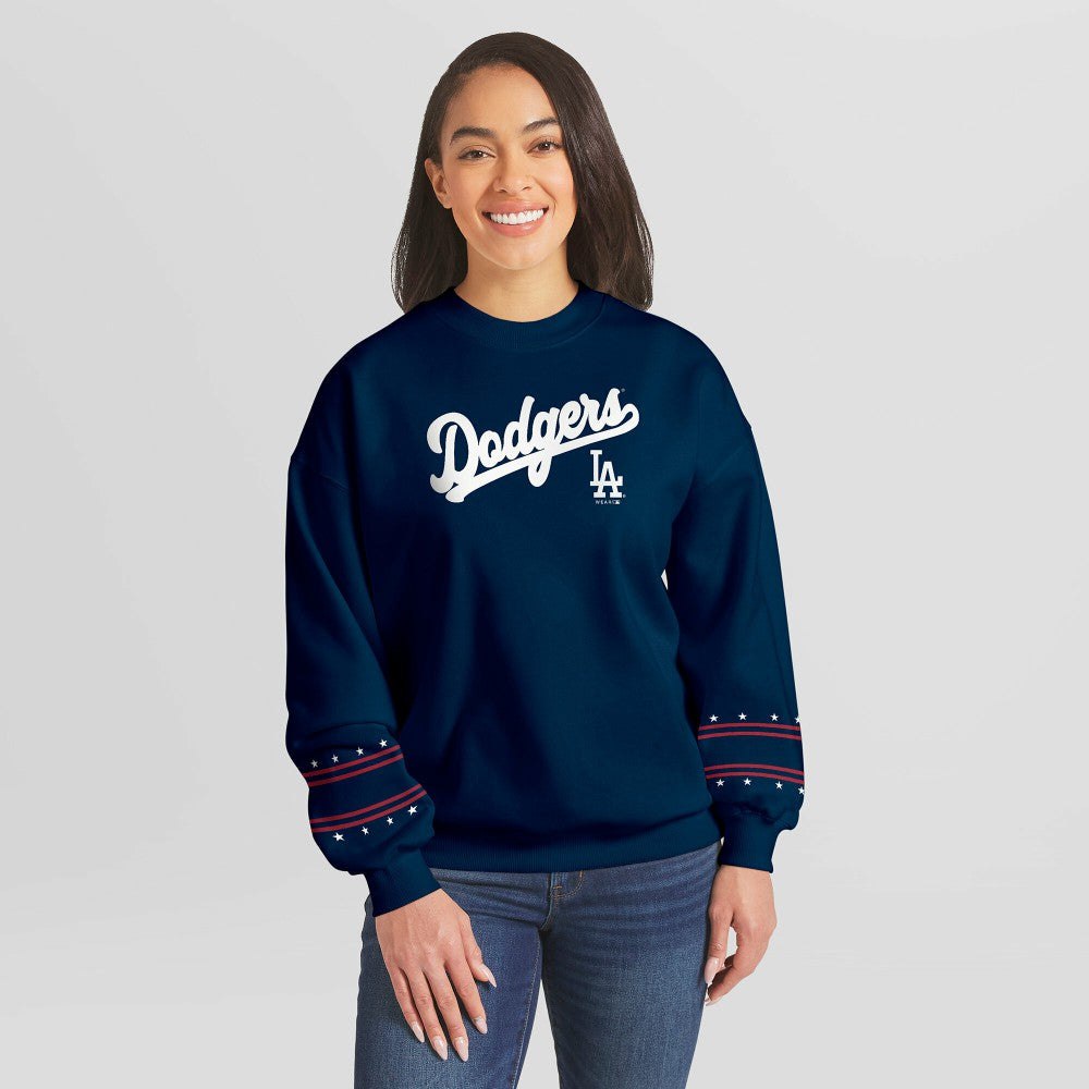 Los Angeles Dodgers WEAR by Erin Andrews Women's Americana Heavyweight Fleece Sweatshirt Navy