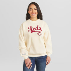 Cincinnati Reds WEAR by Erin Andrews Women's Heavyweight Crew Neck Sweatshirt Cream