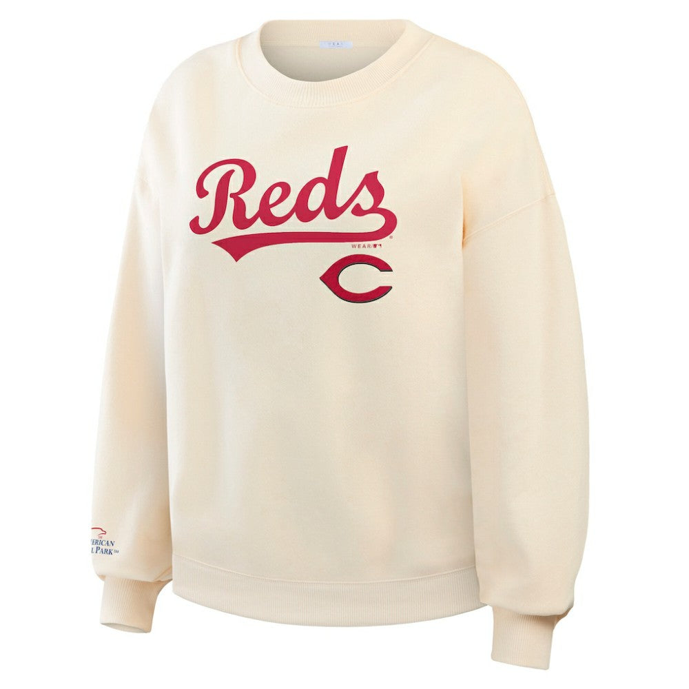 Cincinnati Reds WEAR by Erin Andrews Women's Heavyweight Crew Neck Sweatshirt Cream
