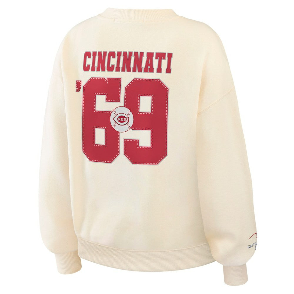 Cincinnati Reds WEAR by Erin Andrews Women's Heavyweight Crew Neck Sweatshirt Cream