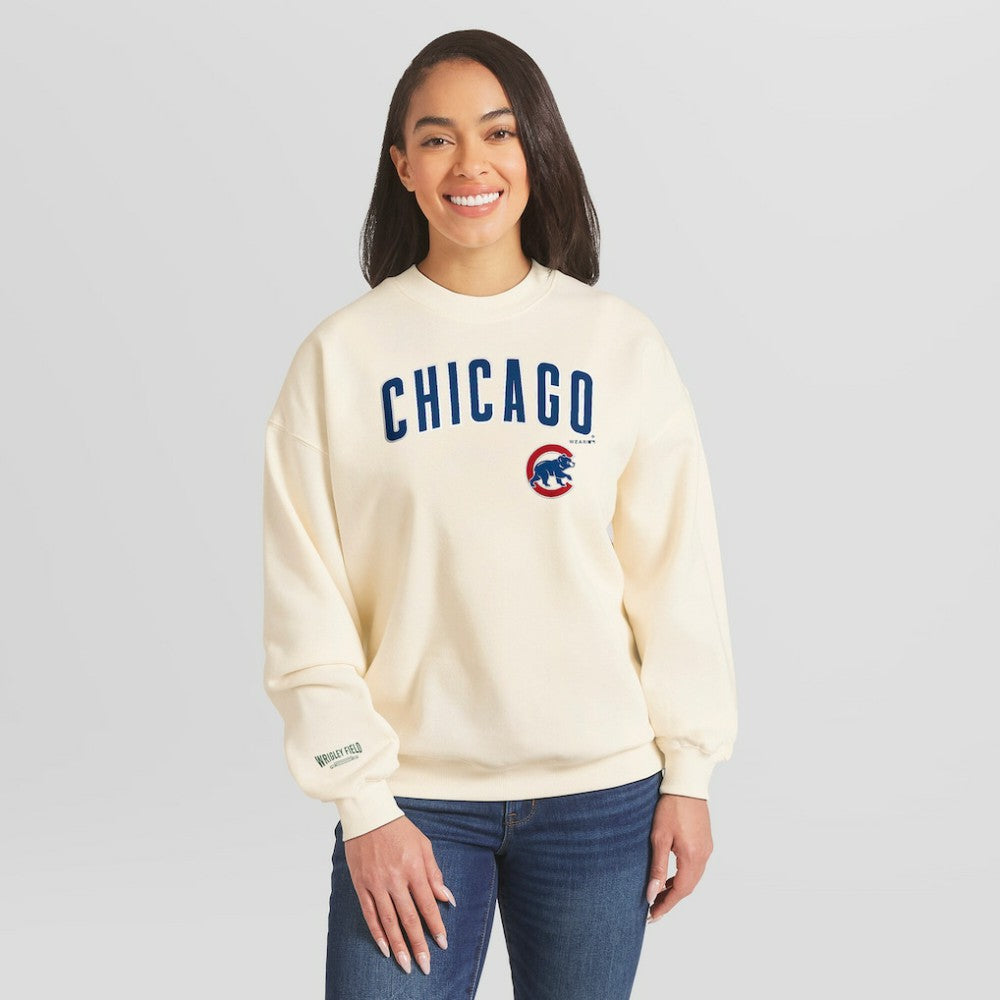 Chicago Cubs WEAR by Erin Andrews Women's Heavyweight Crew Neck Sweatshirt Cream