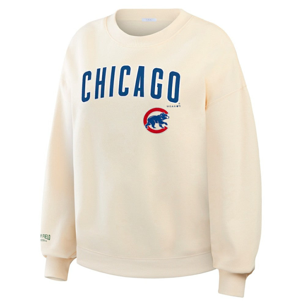 Chicago Cubs WEAR by Erin Andrews Women's Heavyweight Crew Neck Sweatshirt Cream