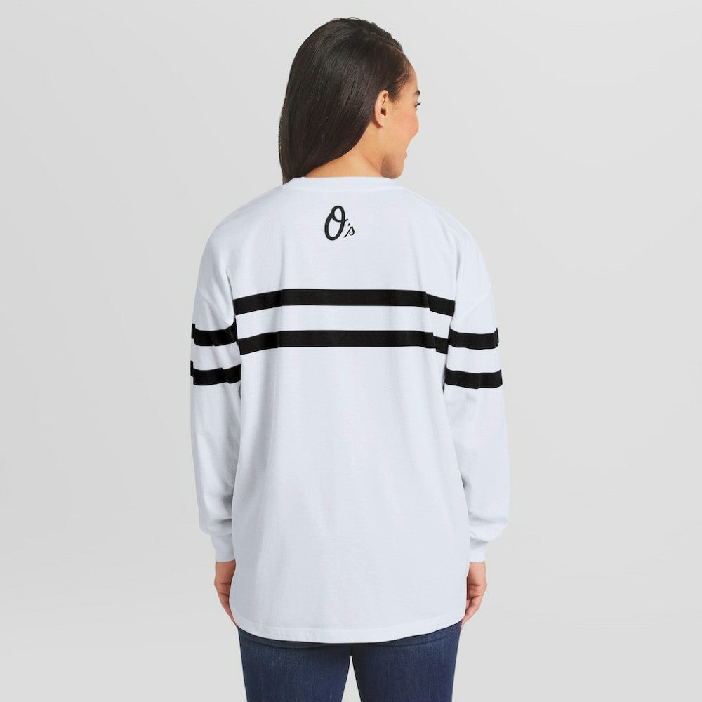 Baltimore Orioles WEAR by Erin Andrews Women's Oversized Long Sleeve Striped T-Shirt White