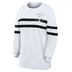 Baltimore Orioles WEAR by Erin Andrews Women's Oversized Long Sleeve Striped T-Shirt White