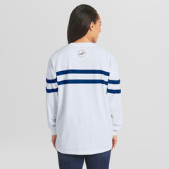 Los Angeles Dodgers WEAR by Erin Andrews Women's Oversized Long Sleeve Striped T-Shirt White