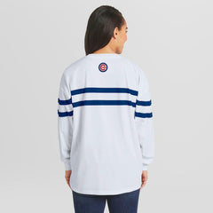 Chicago Cubs WEAR by Erin Andrews Women's Oversized Long Sleeve Striped T-Shirt White