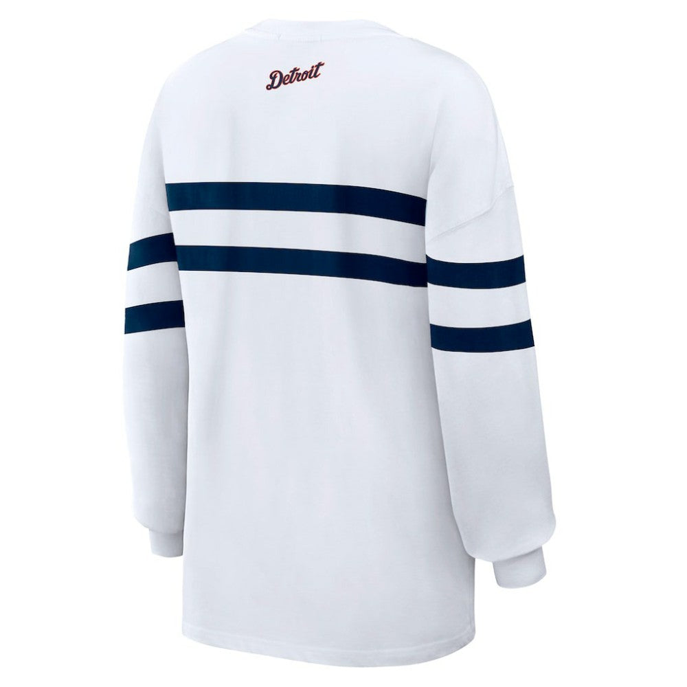 Detroit Tigers WEAR by Erin Andrews Women's Oversized Long Sleeve Striped T-Shirt White