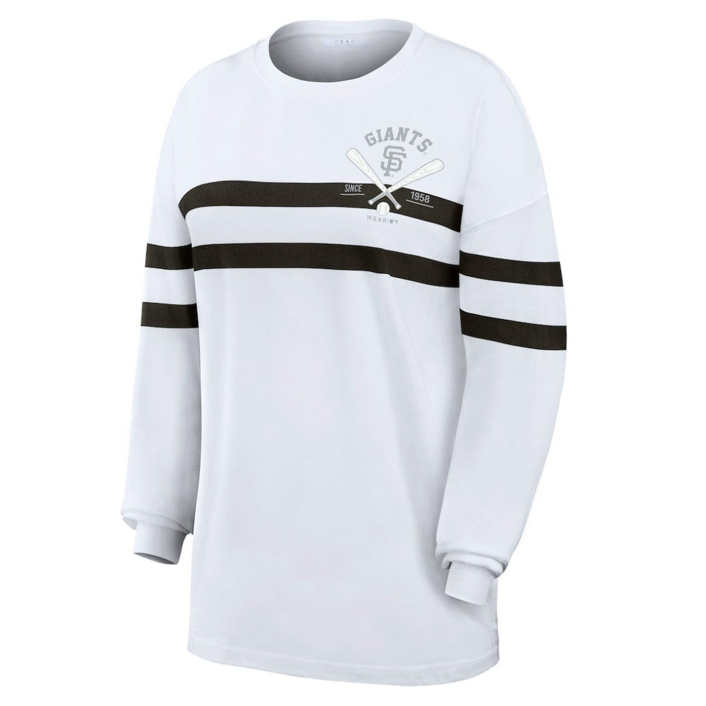 San Francisco Giants WEAR by Erin Andrews Women's Oversized Long Sleeve Striped T-Shirt White