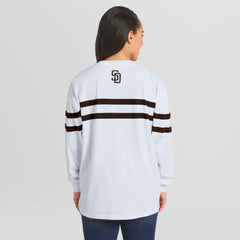 San Diego Padres WEAR by Erin Andrews Women's Oversized Long Sleeve Striped T-Shirt White