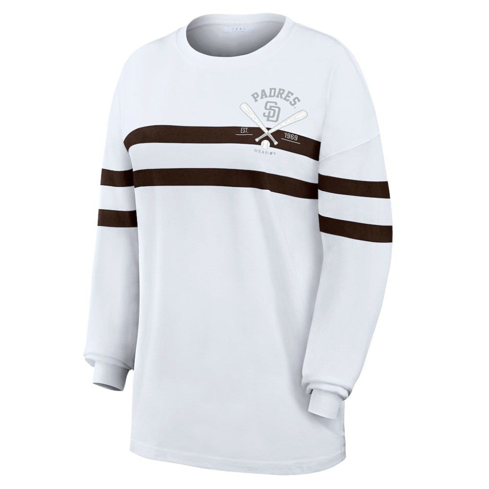 San Diego Padres WEAR by Erin Andrews Women's Oversized Long Sleeve Striped T-Shirt White