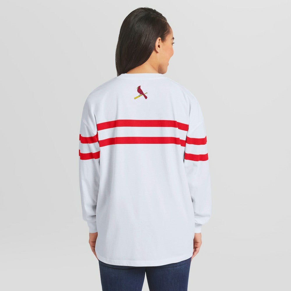 St. Louis Cardinals WEAR by Erin Andrews Women's Oversized Long Sleeve Striped T-Shirt White