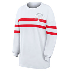 St. Louis Cardinals WEAR by Erin Andrews Women's Oversized Long Sleeve Striped T-Shirt White