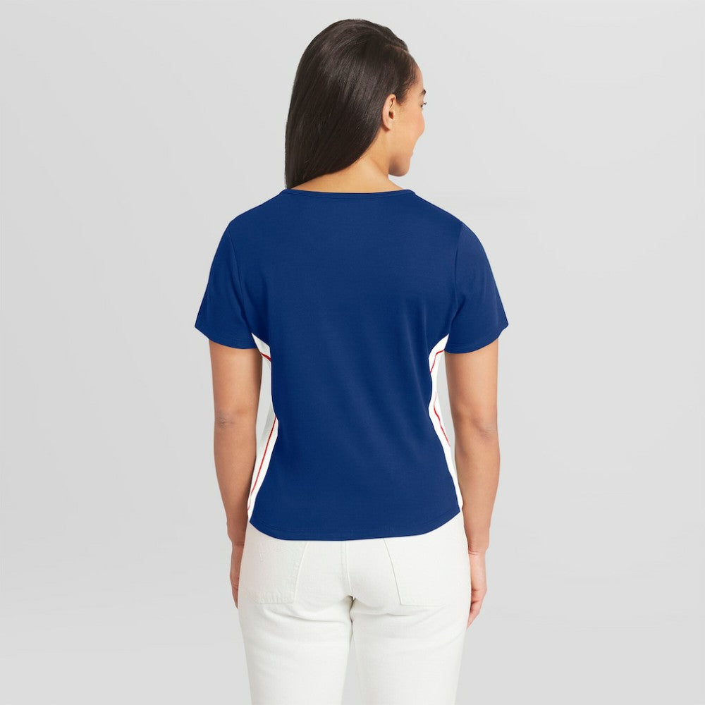 Chicago Cubs WEAR by Erin Andrews Women's Notch Neck Cropped T-Shirt Royal