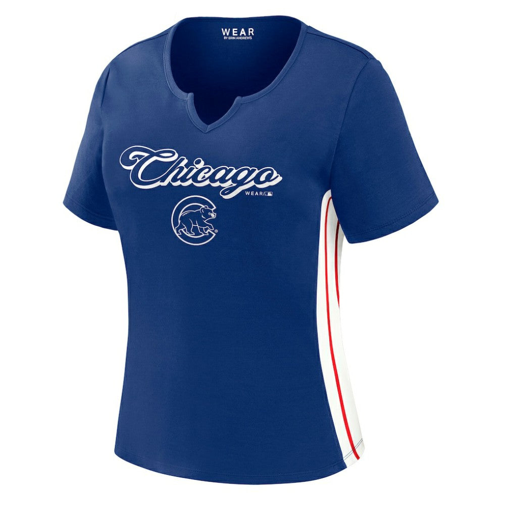Chicago Cubs WEAR by Erin Andrews Women's Notch Neck Cropped T-Shirt Royal