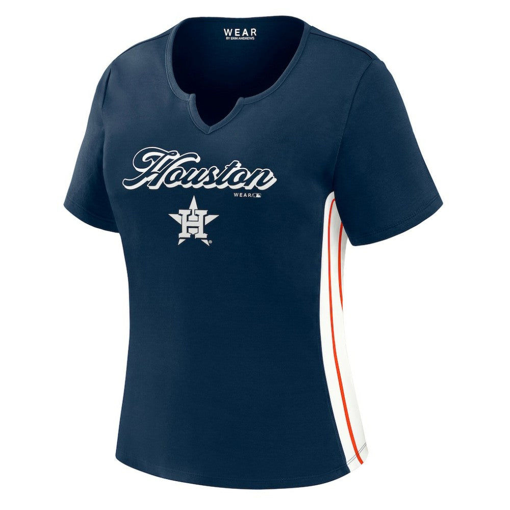 Houston Astros WEAR by Erin Andrews Women's Notch Neck Cropped T-Shirt Navy